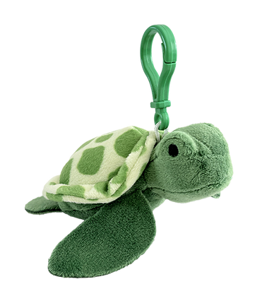 Sea turtle plush bag clip, side view