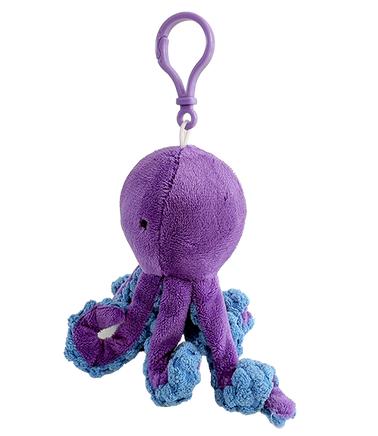 Octopus plush bag clip, side view