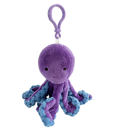 Octopus plush bag clip, front view