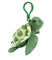 Sea turtle plush bag clip, angled view