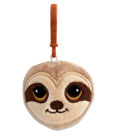 Sloth plush bag clip, front view