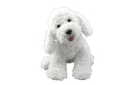Fluffy white poodle plush tilting its head, angled view of the 16 inch build your own stuffed animal