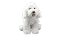 White poodle plush dog sitting upright with pink tongue, soft cuddly 16 inch stuffie