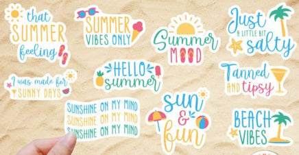 SUMMER 10 Piece Waterproof Sticker PACK for Laptops, Water Bottles, Notebooks, Journals and more